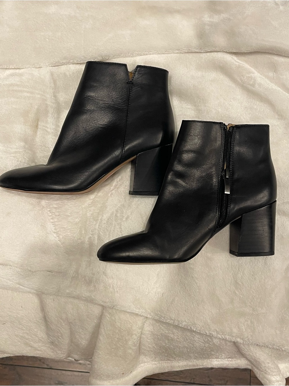 Franco Sarto Black Leather Block Heel Ankle Booties unworn